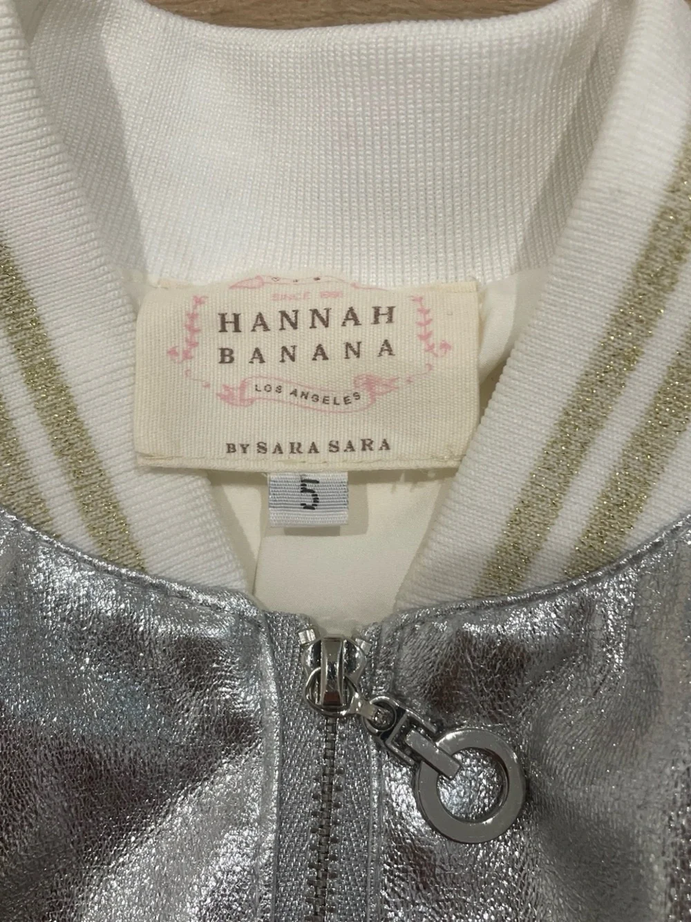 Hannah Banana Silver Metallic Bomber Jacket with Cream Trim
